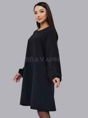 Vestido Midi A-Line com Cintura Alta e Franzidos - FlowRise