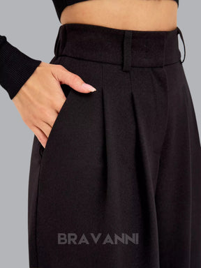 Calça Palazzo de Cintura Alta com Pregas Duplas - FlowGrace