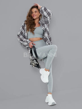 Conjunto Fitness com Top Canelado e Legging de Cintura Alta - VibeActive