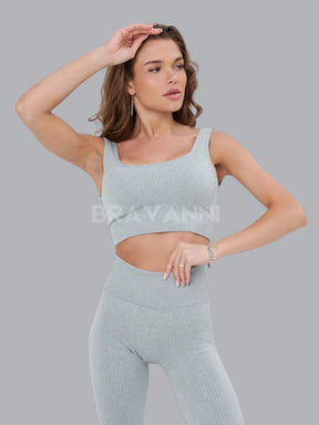 Conjunto Fitness com Top Canelado e Legging de Cintura Alta - VibeActive