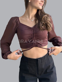Cropped de Malha com Mangas Lanterna e Amarração - GlowSpark