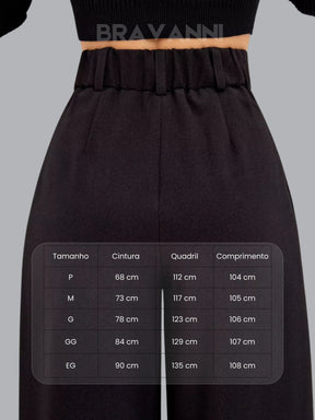Calça Palazzo de Cintura Alta com Pregas Duplas - FlowGrace