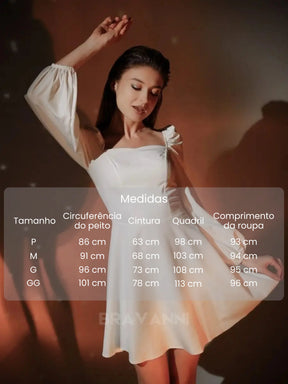 Vestido Feminino Manga Longa Bufante com Decote Quadrado - AirGlow