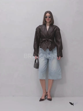 Jaqueta Biker Oversized com Cinto e Botões - BoldChic
